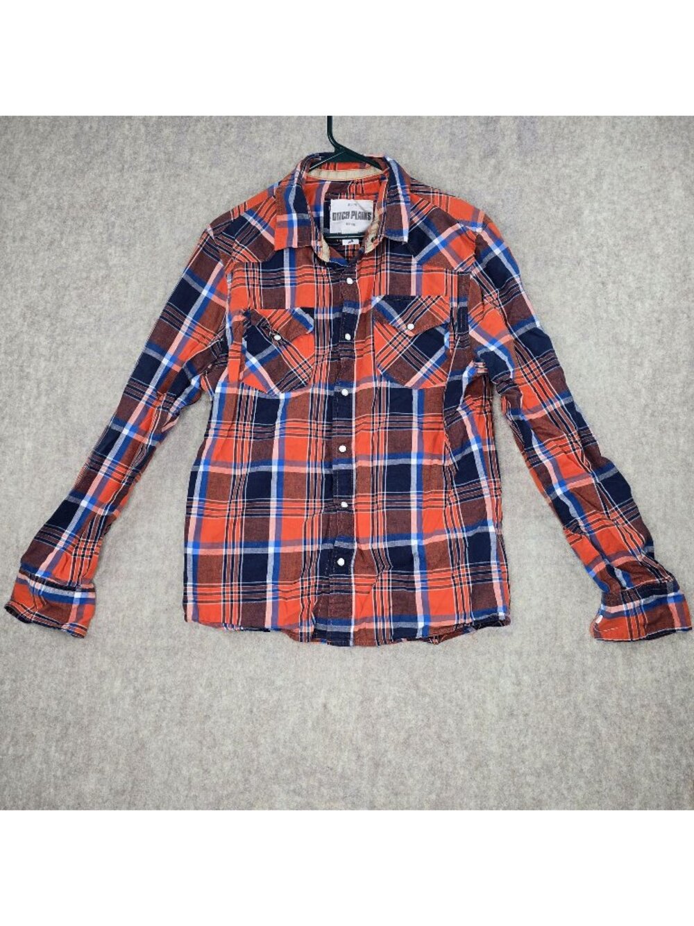 Ditch Plains Men Plaid Button Down Shirt Orange Navy Medium Cotton Western